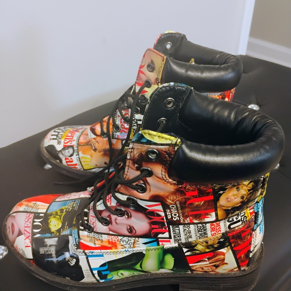 Shoe Republic LA Red and Black Lace Up Boots with Bold Design